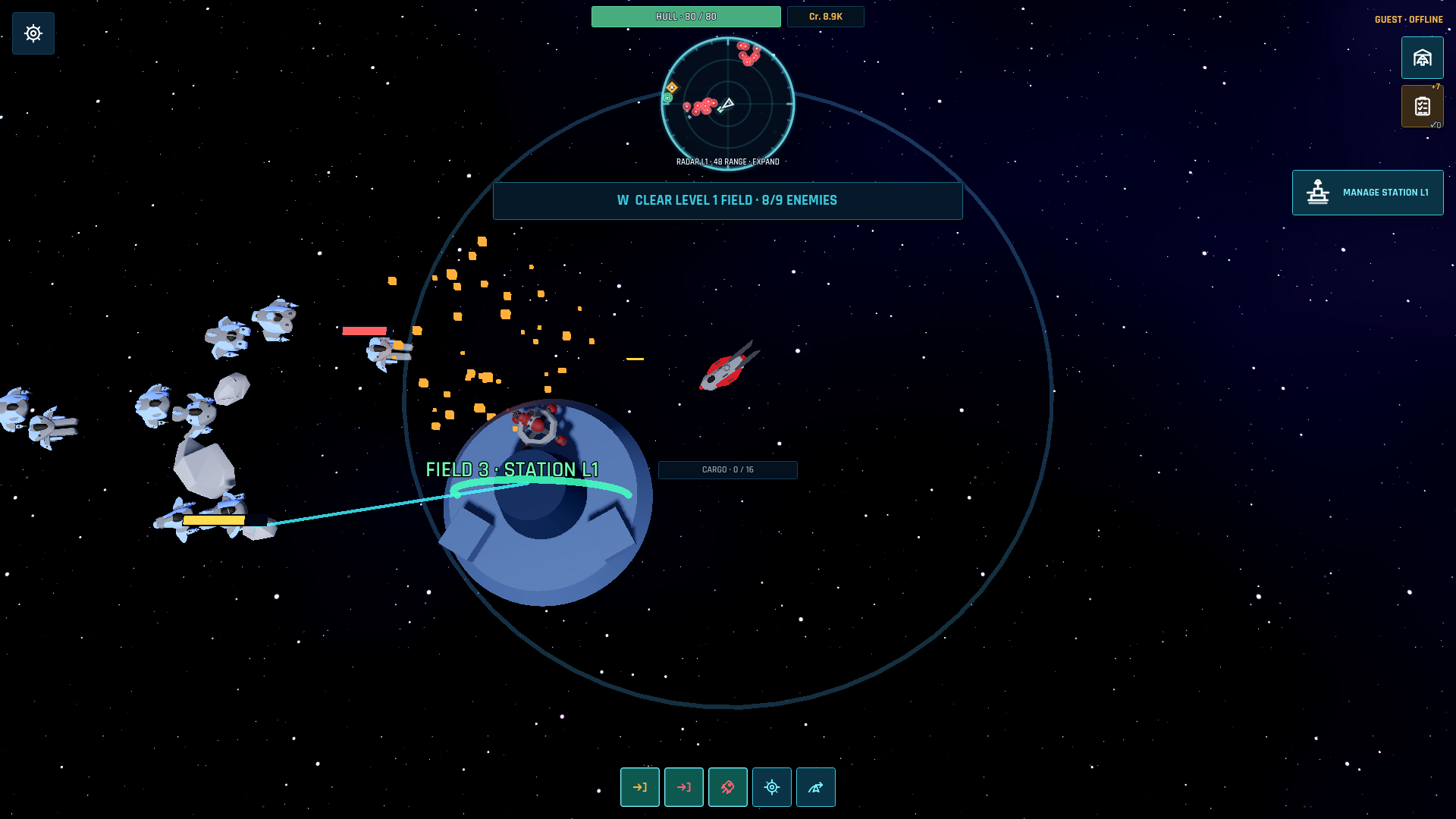 A personal field station mining asteroids and defending its surrounding field